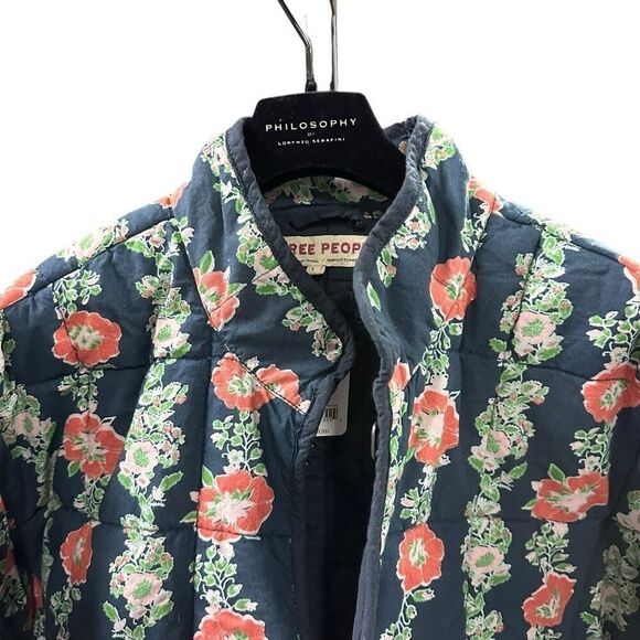 New Free People Chloe Jacket Blue Navy Dusk Combo Floral L - Picture 2 of 7